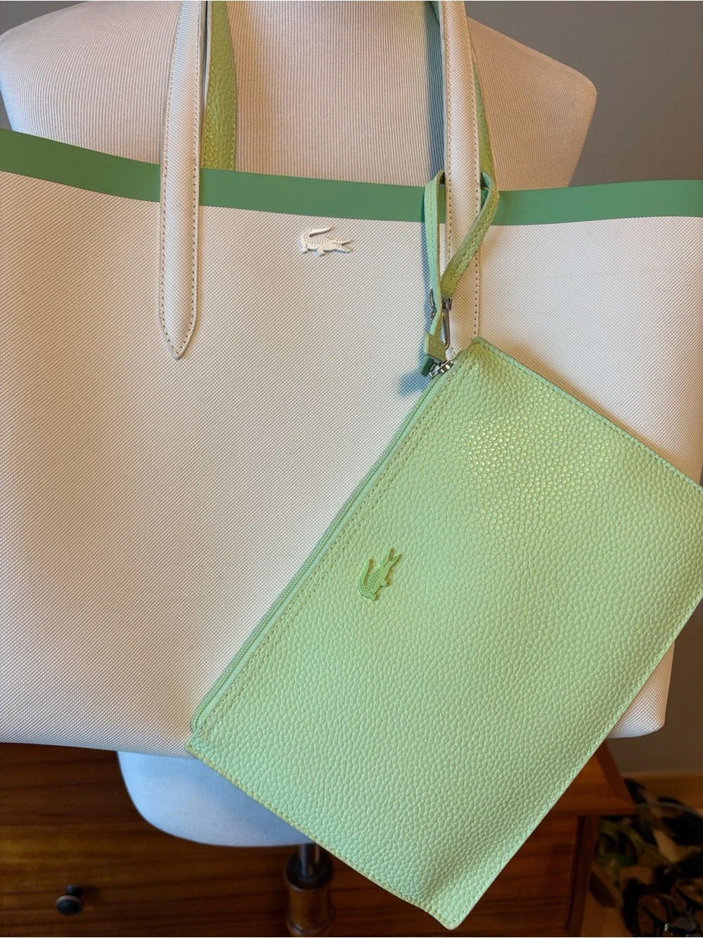Lacoste White/Green Reversible Anna Tote - Picture 4 of 8
